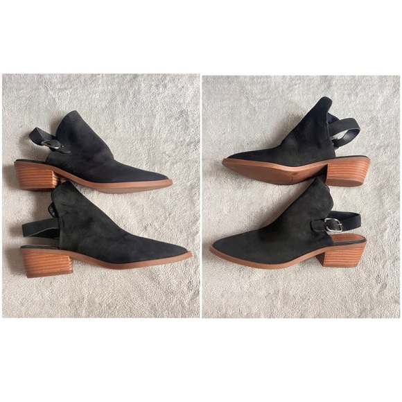 Lucky Brand Farryn Low Heel Slingback Almond Toe Suede Leather Bootie Black - Picture 5 of 11